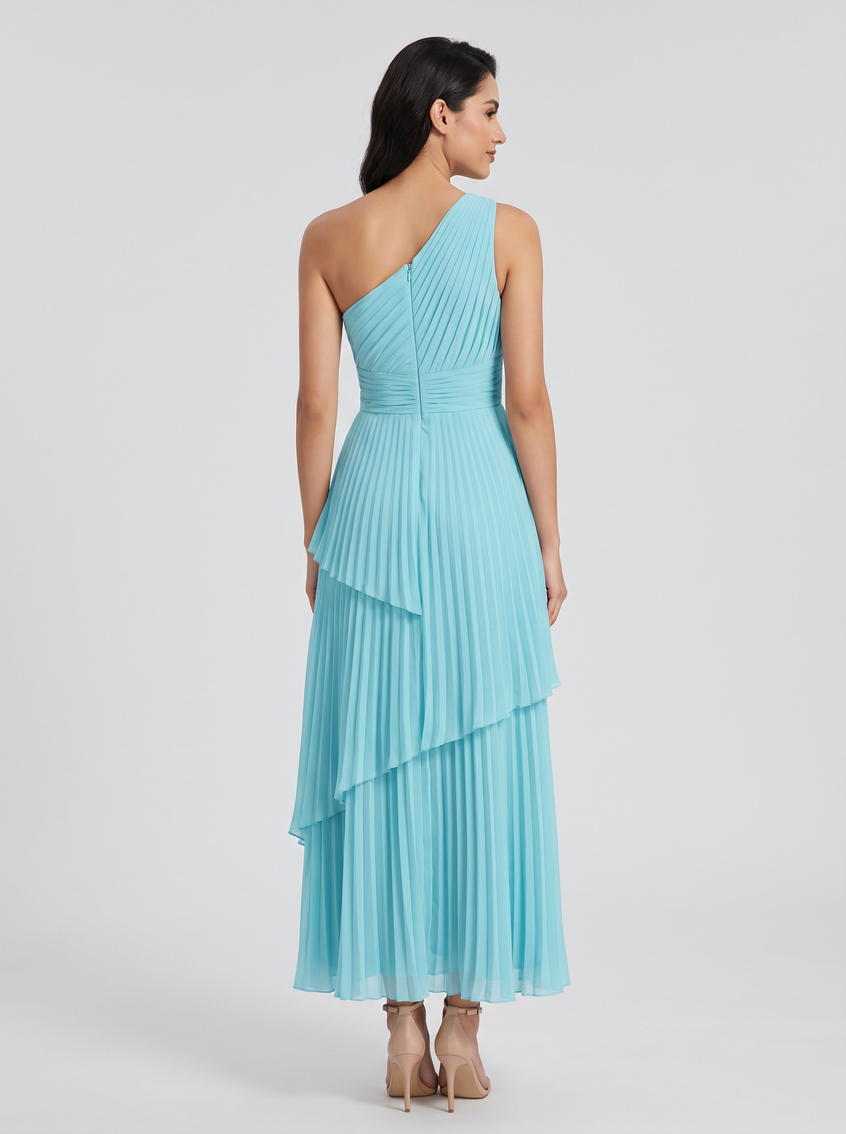 Ilene One Shoulder Tiered Maxi Dress - Pool Blue