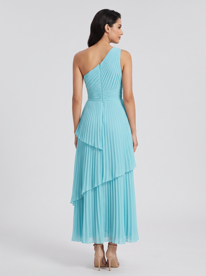 Ilene One Shoulder Tiered Maxi Dress - Pool Blue
