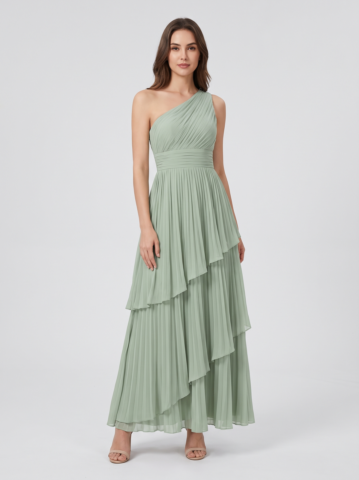 Ilene One Shoulder Tiered Maxi Dress - Sage Green