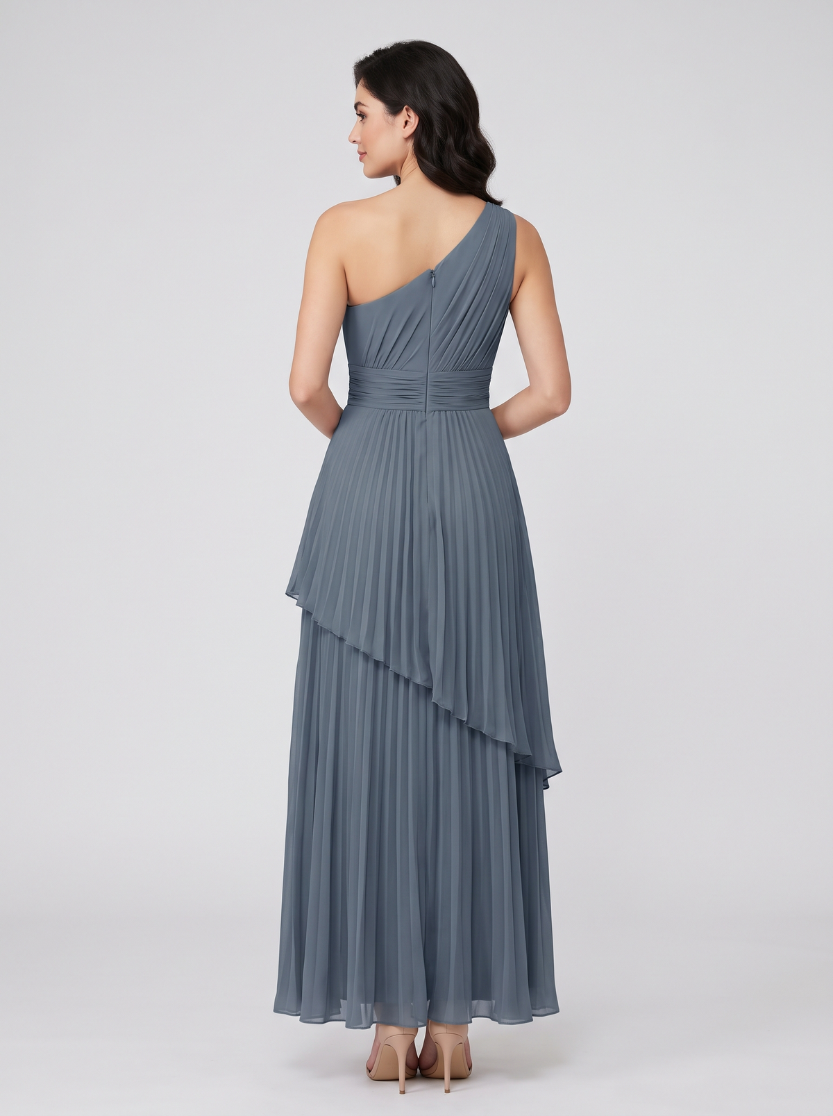 Ilene One Shoulder Tiered Maxi Dress - Slate Blue