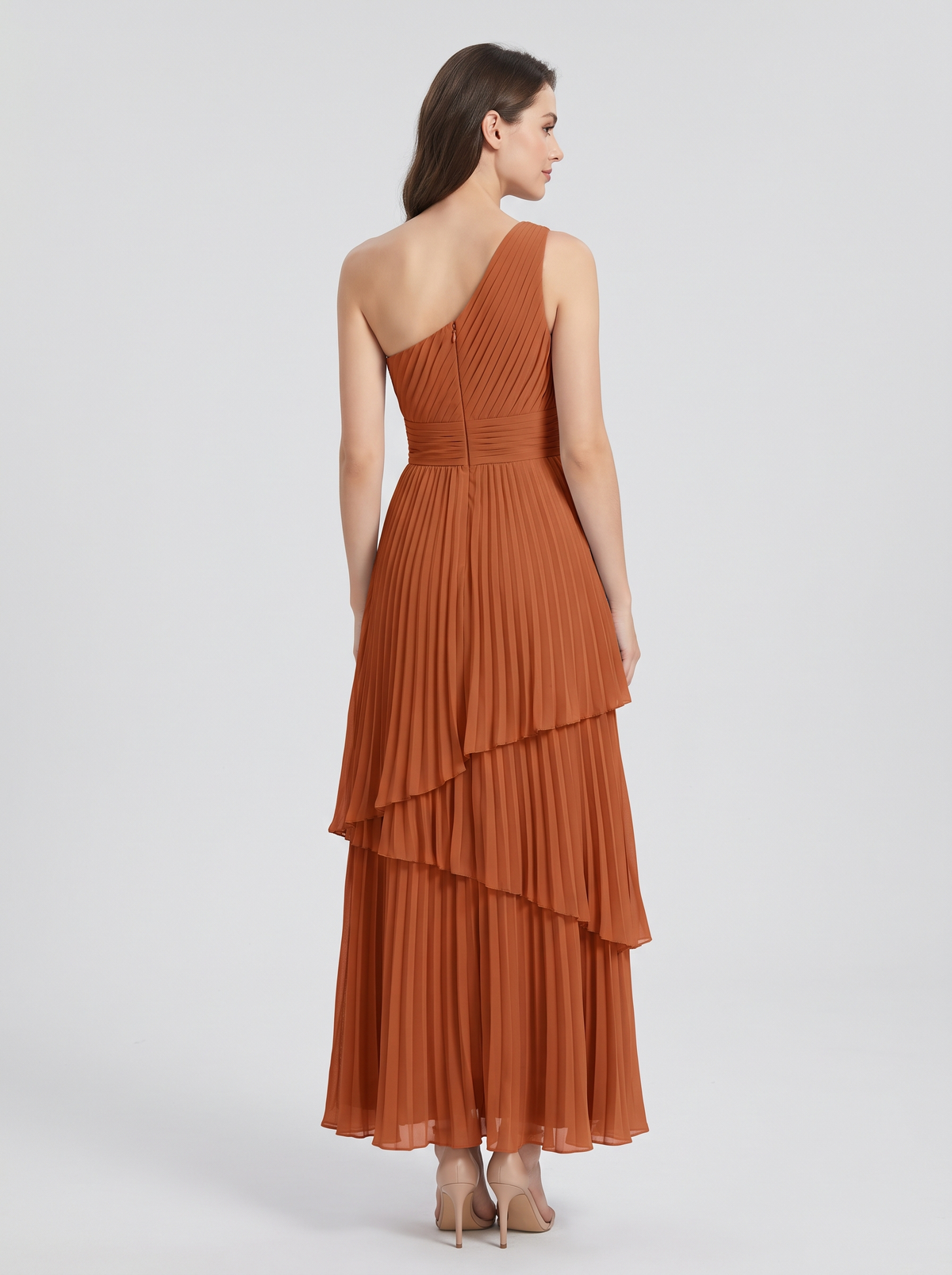 Ilene One Shoulder Tiered Maxi Dress - Terracotta
