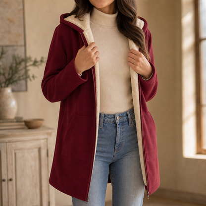 Ilse Faux Fleece-Lined Hooded Jacket - Burgundy