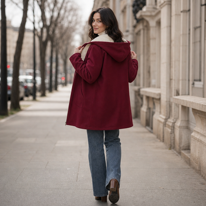 Ilse Faux Fleece-Lined Hooded Jacket - Burgundy
