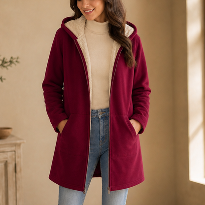 Ilse Faux Fleece-Lined Hooded Jacket - Burgundy