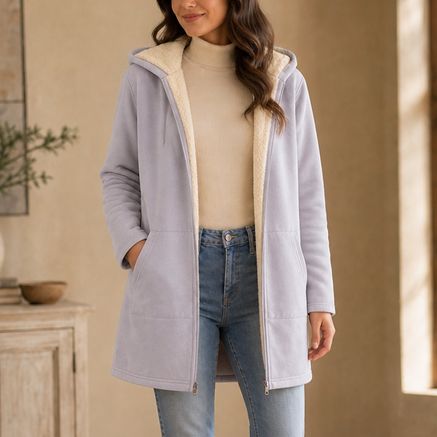 Ilse Faux Fleece-Lined Hooded Jacket - Light Gray