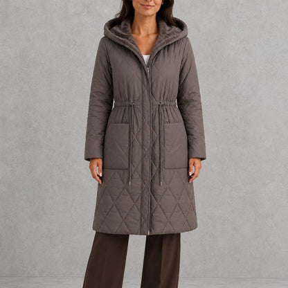 Imelda Faux Fur Collar Longline Puffer Coat - Taupe