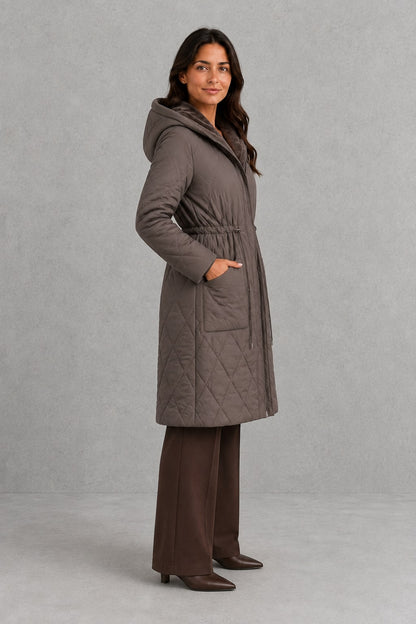 Imelda Faux Fur Collar Longline Puffer Coat - Taupe
