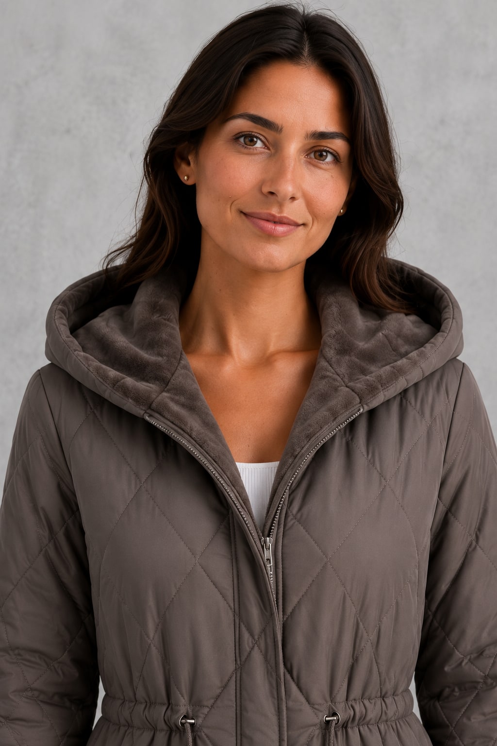 Imelda Faux Fur Collar Longline Puffer Coat - Taupe
