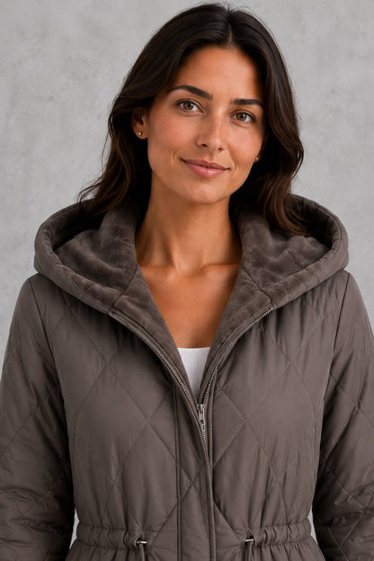 Imelda Faux Fur Collar Longline Puffer Coat - Taupe