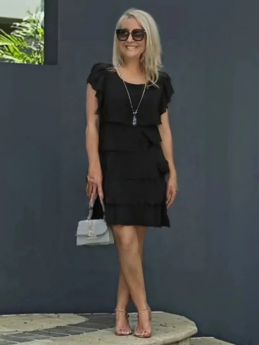 Imogene Tiered Flutter Sleeve Midi Dress - Black