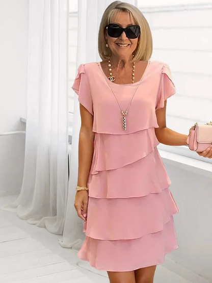 Imogene Tiered Flutter Sleeve Midi Dress - Pink
