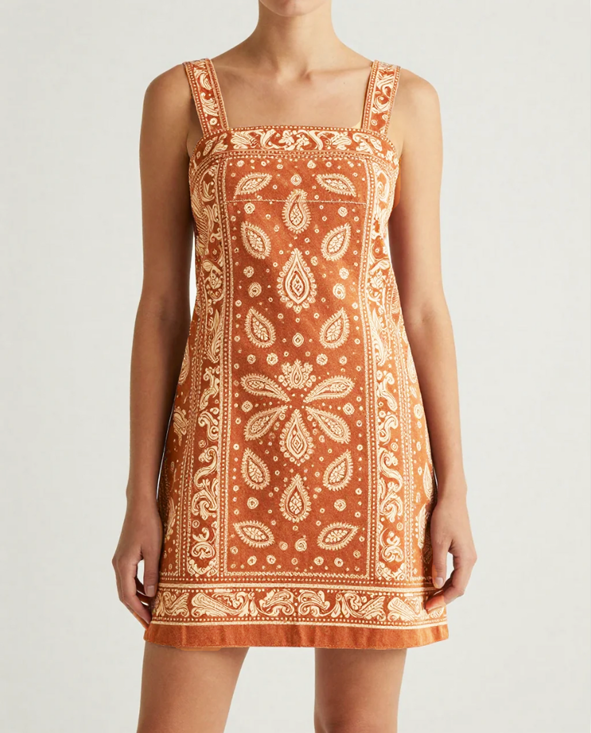 Ina Paisley Square Neck Mini Dress - Rust Paisley