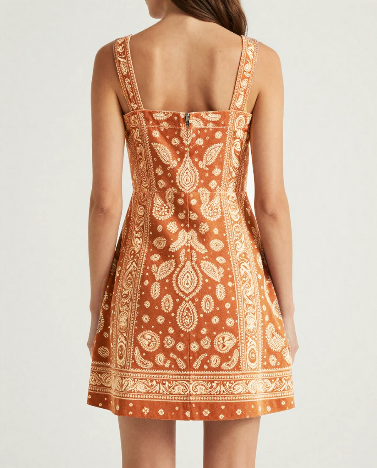 Ina Paisley Square Neck Mini Dress - Rust Paisley