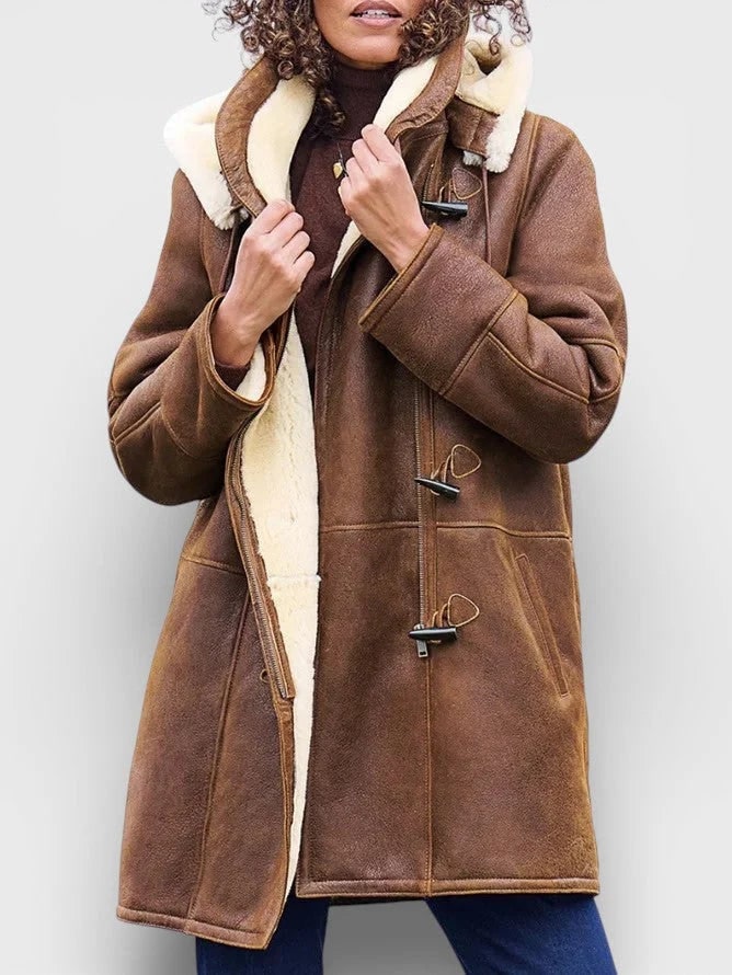 India Shearling Lined Toggle Coat - Brown