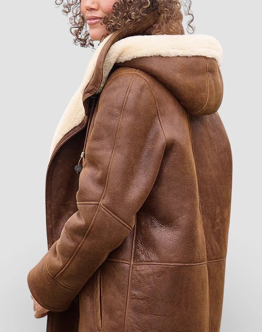 India Shearling Lined Toggle Coat - Brown