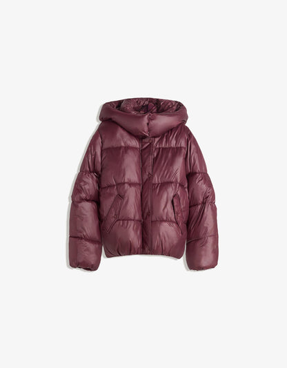 Inez High Shine Puffer Jacket - Burgundy