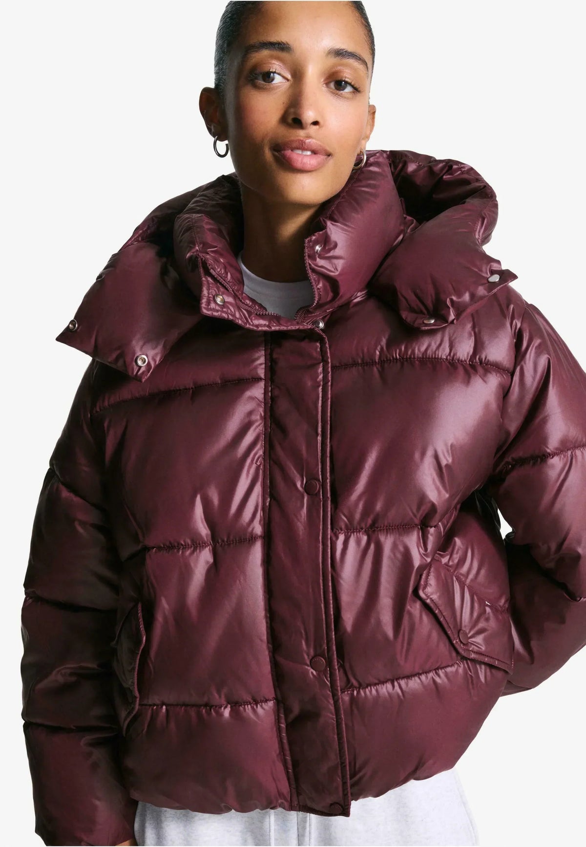 Inez High Shine Puffer Jacket - Burgundy