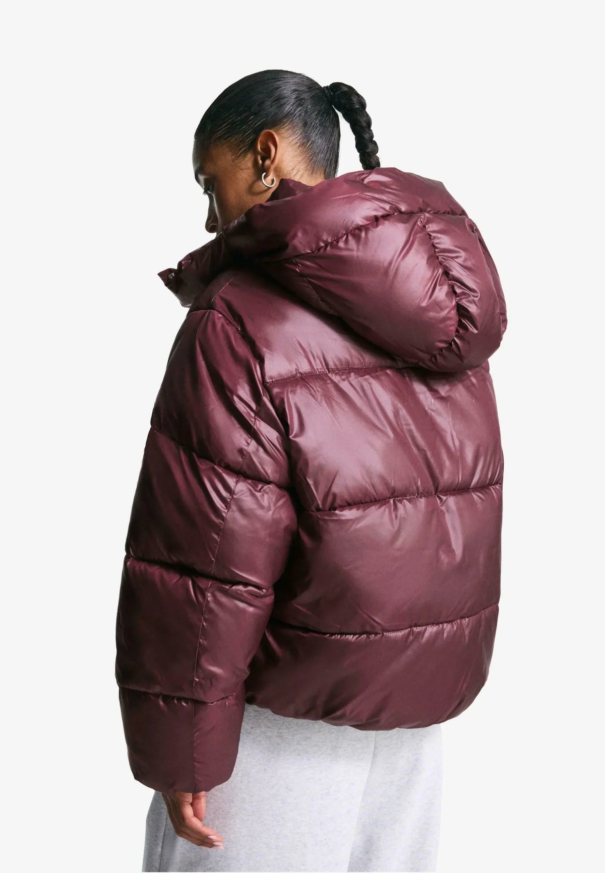 Inez High Shine Puffer Jacket - Burgundy