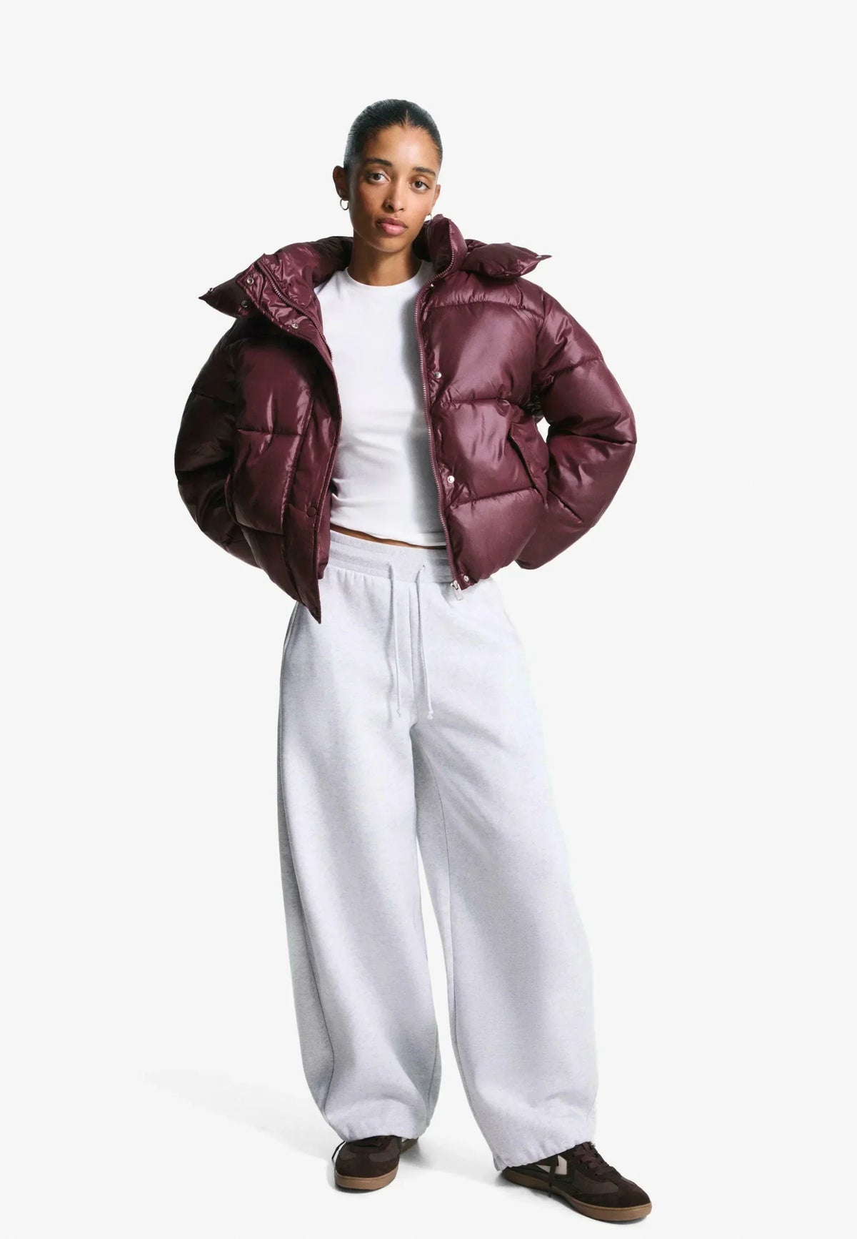Inez High Shine Puffer Jacket - Burgundy