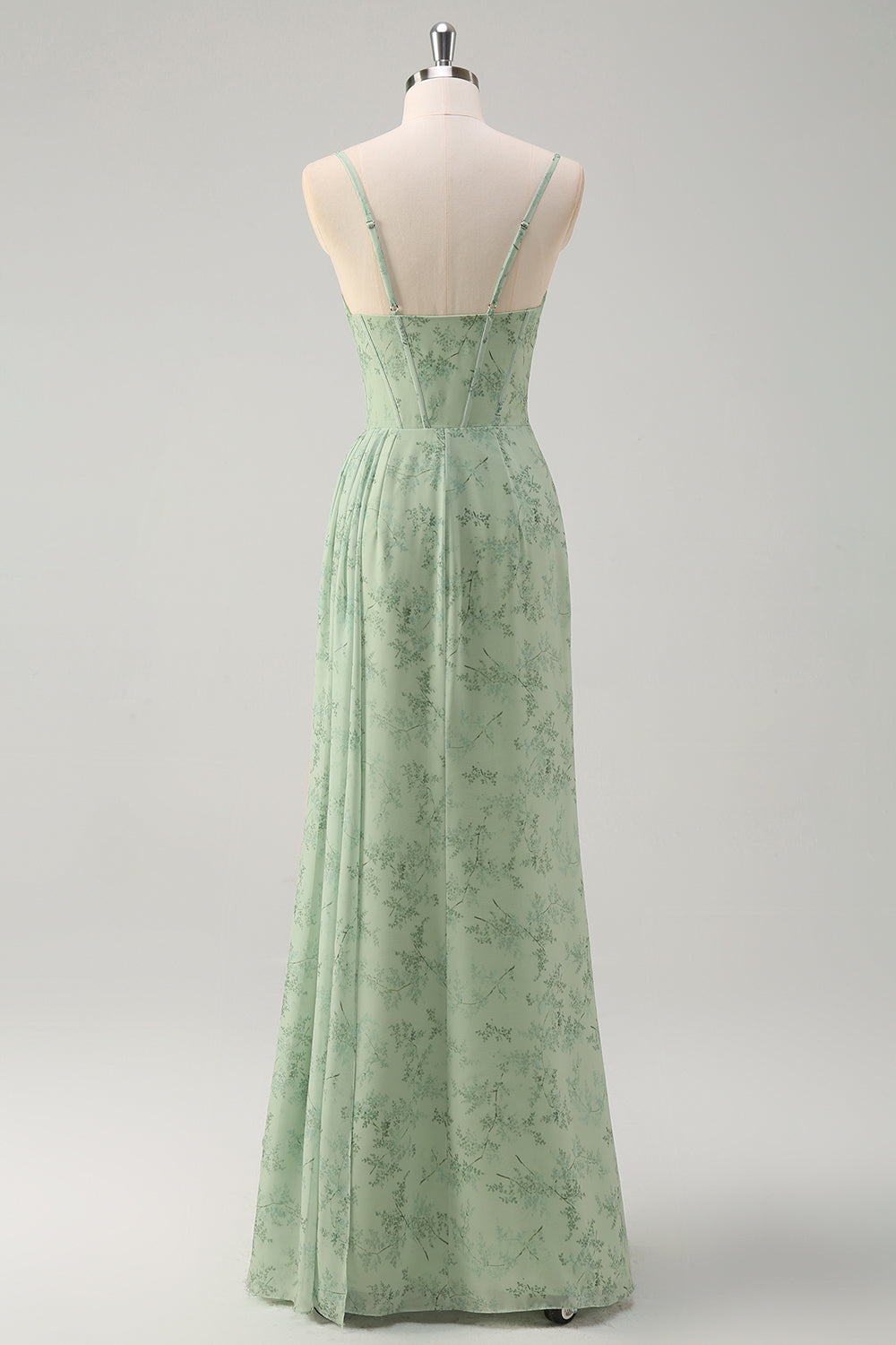 Isabeau Corset Chiffon Gown - Dusty Sage Floral