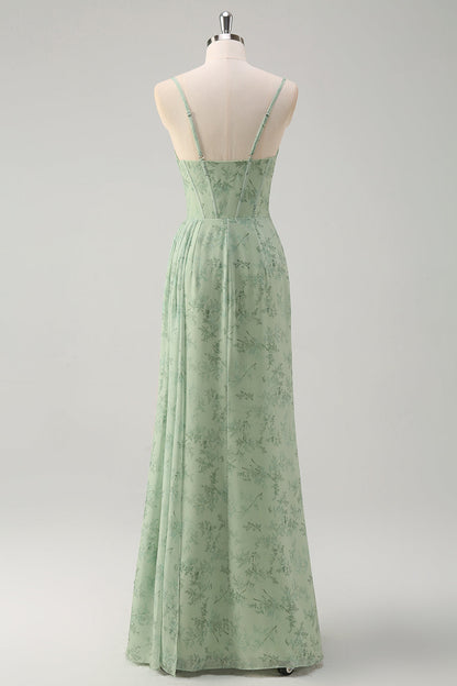 Isabeau Corset Chiffon Gown - Dusty Sage Floral