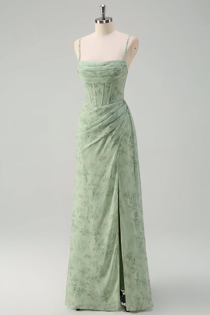 Isabeau Corset Chiffon Gown - Dusty Sage Floral