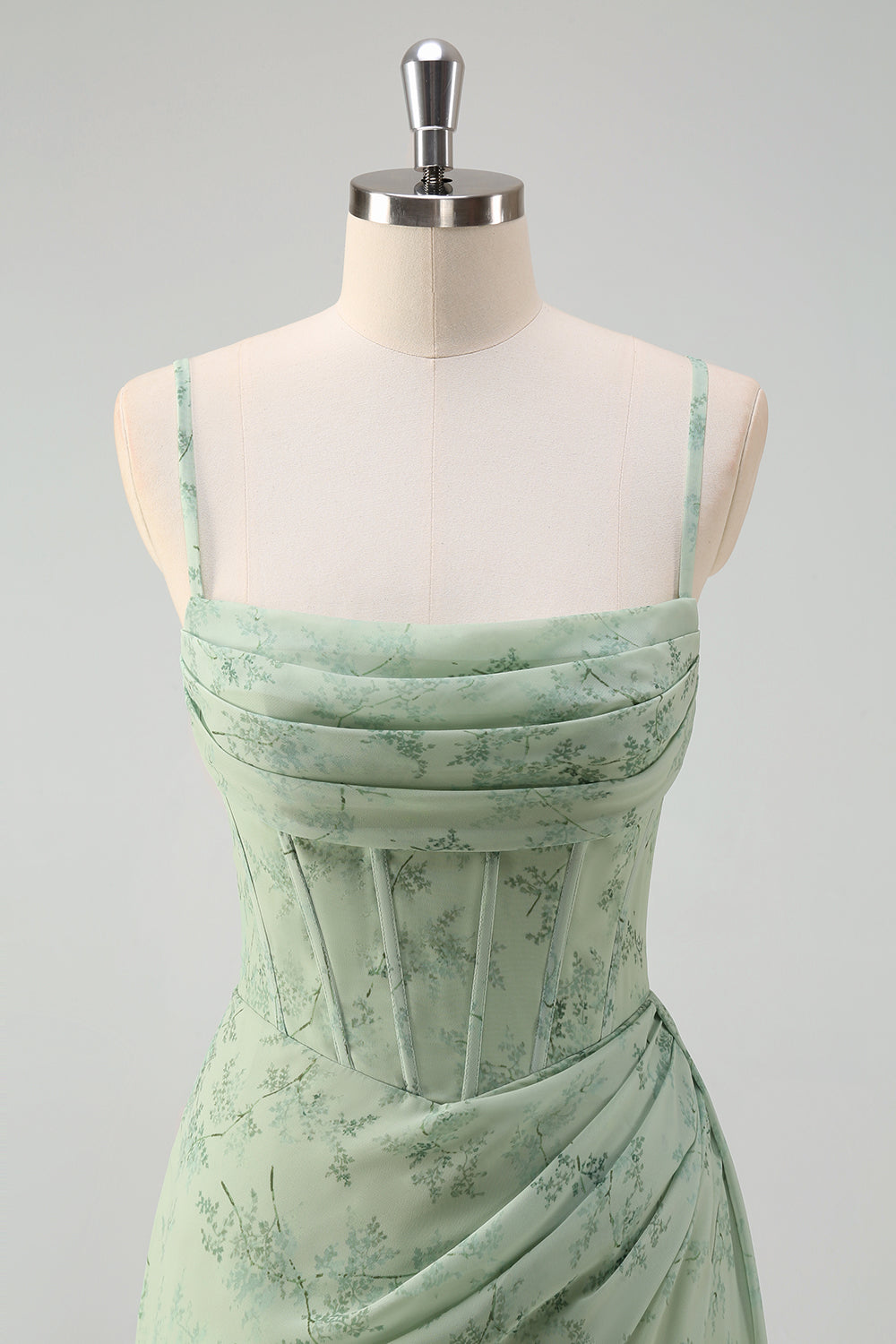 Isabeau Corset Chiffon Gown - Dusty Sage Floral