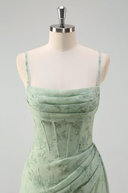 Isabeau Corset Chiffon Gown - Dusty Sage Floral