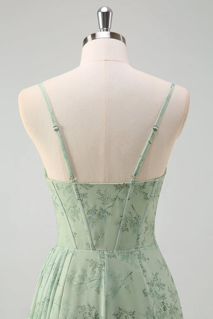 Isabeau Corset Chiffon Gown - Dusty Sage Floral
