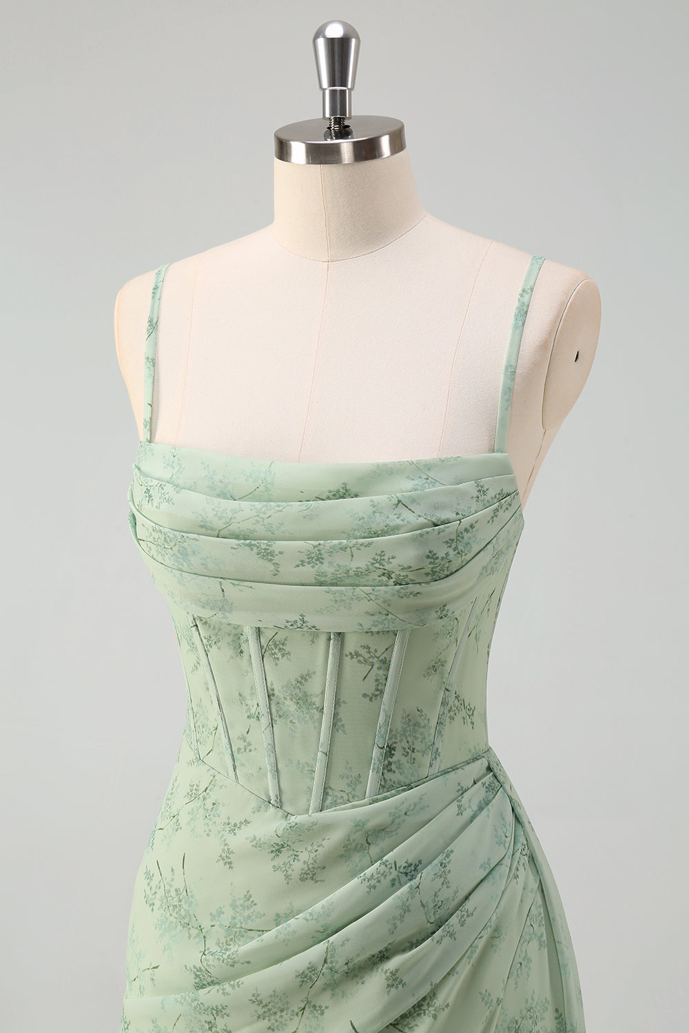Isabeau Corset Chiffon Gown - Dusty Sage Floral