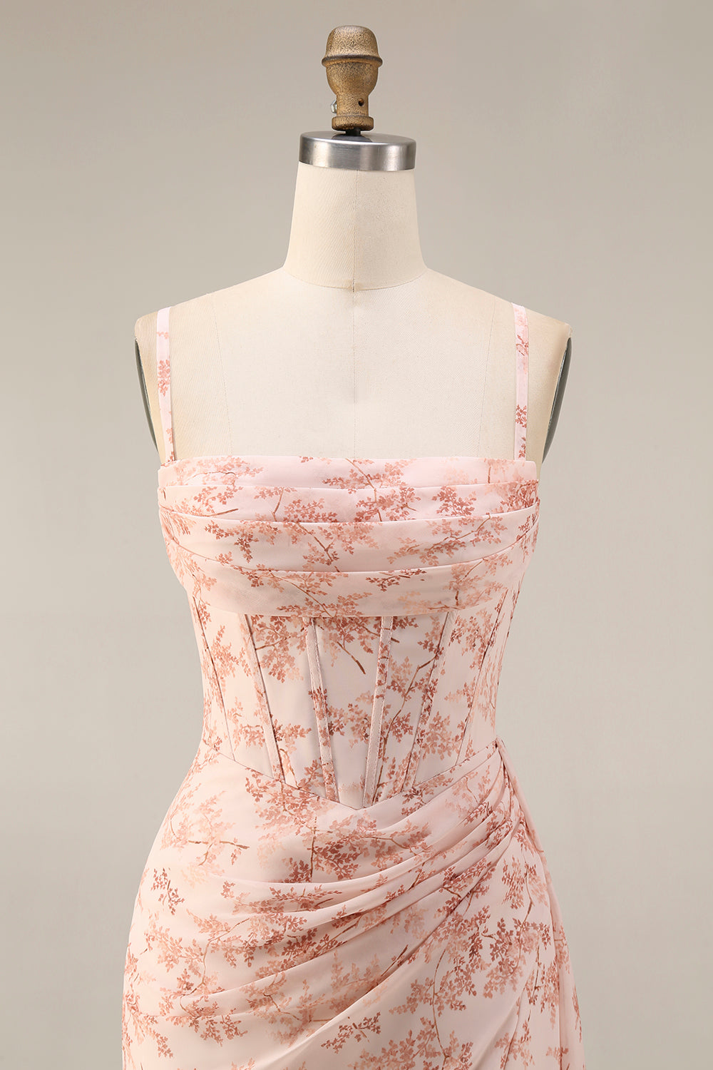 Isabeau Corset Chiffon Gown - Pink Floral