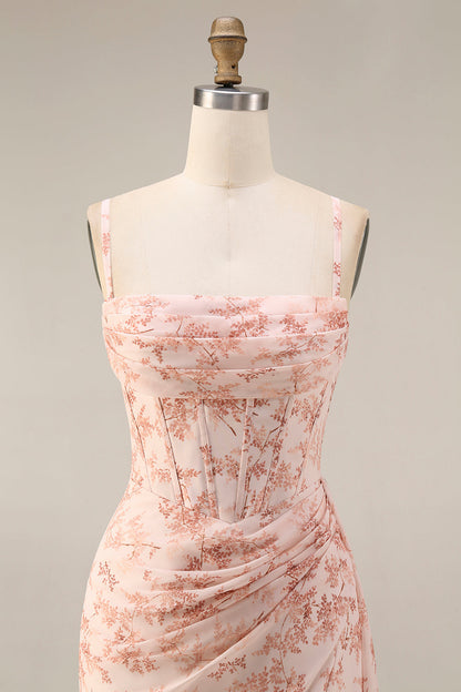 Isabeau Corset Chiffon Gown - Pink Floral
