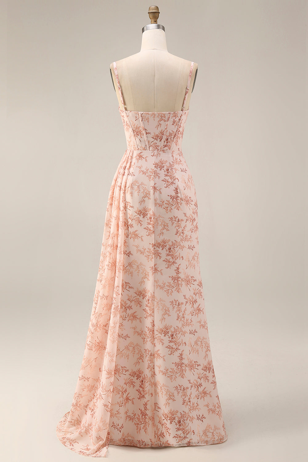 Isabeau Corset Chiffon Gown - Pink Floral