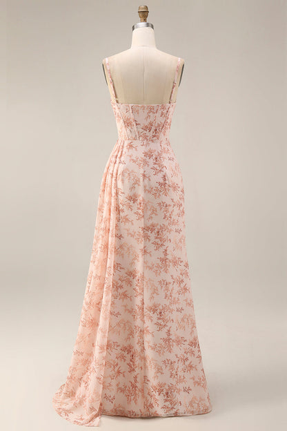 Isabeau Corset Chiffon Gown - Pink Floral