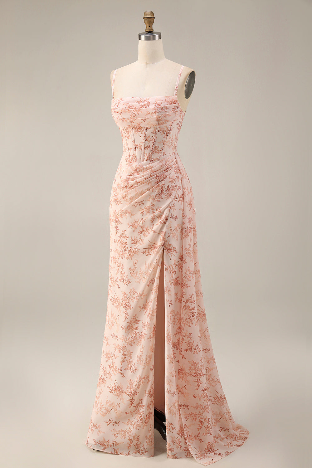 Isabeau Corset Chiffon Gown - Pink Floral