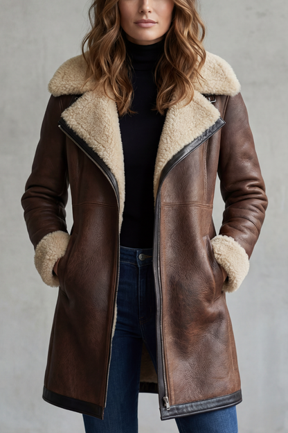Isla Leather Shearling Lined Longline Coat