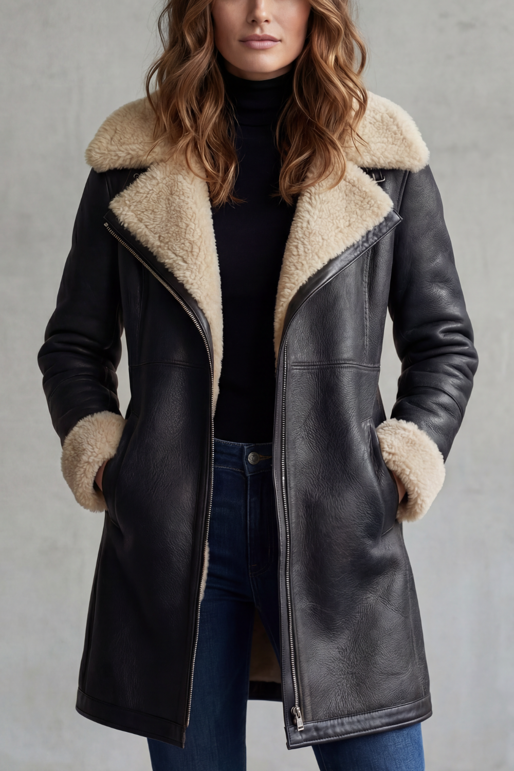 Isla Leather Shearling Lined Longline Coat