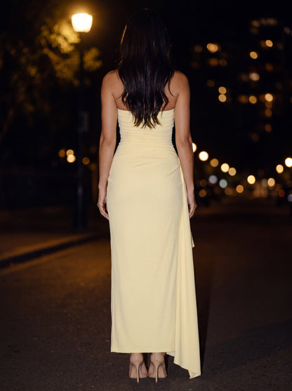 Isola Strapless Ruched Maxi Dress - Butter Yellow