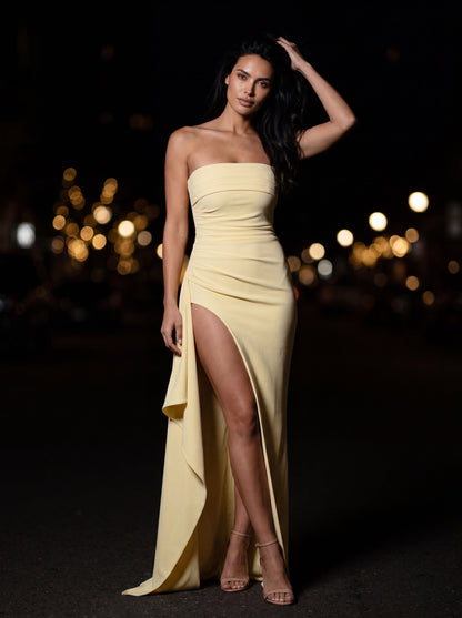 Isola Strapless Ruched Maxi Dress - Butter Yellow