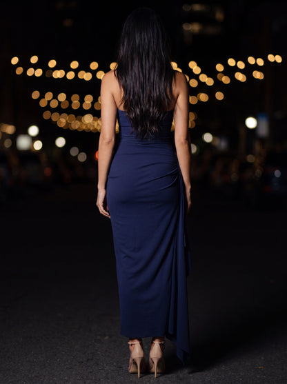 Isola Strapless Ruched Maxi Dress - Navy