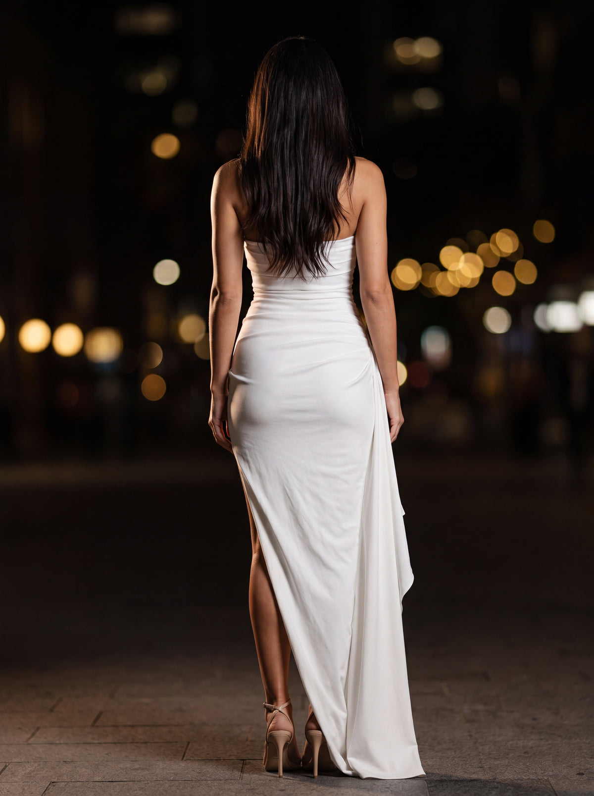 Isola Strapless Ruched Maxi Dress - White