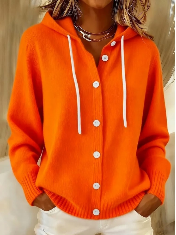 Ivette Hooded Knit Cardigan - Orange