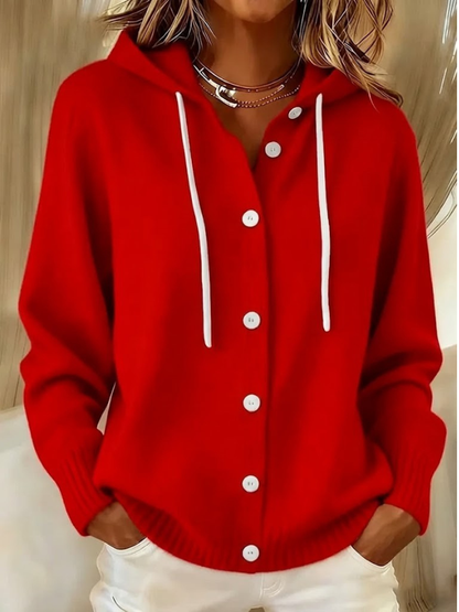 Ivette Hooded Knit Cardigan - Red