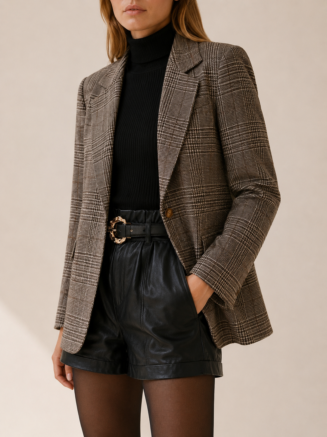 Jacinta Plaid Notch Lapel Blazer - Brown Plaid