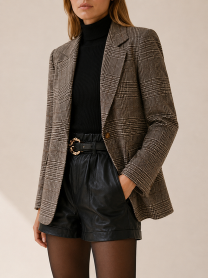 Jacinta Plaid Notch Lapel Blazer - Brown Plaid