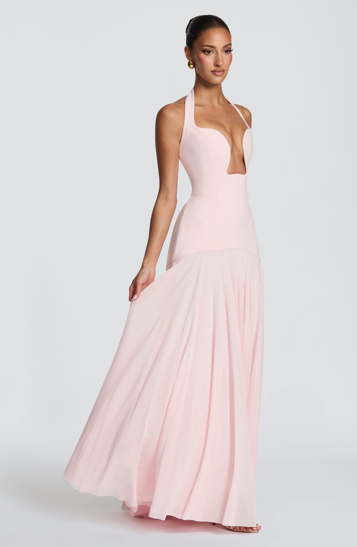 Jada Mesh Plunge Maxi Dress - Pink