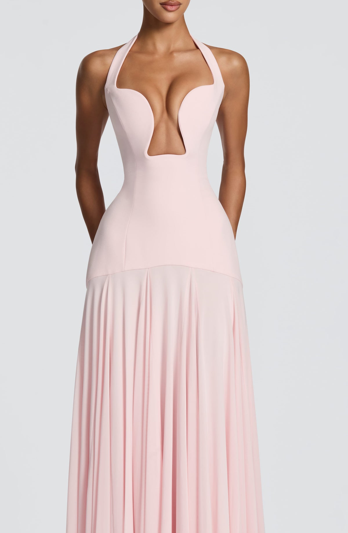 Jada Mesh Plunge Maxi Dress - Pink