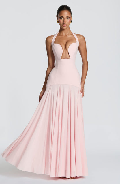 Jada Mesh Plunge Maxi Dress - Pink