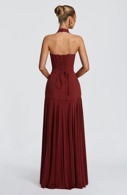 Jada Mesh Plunge Maxi Dress - Red