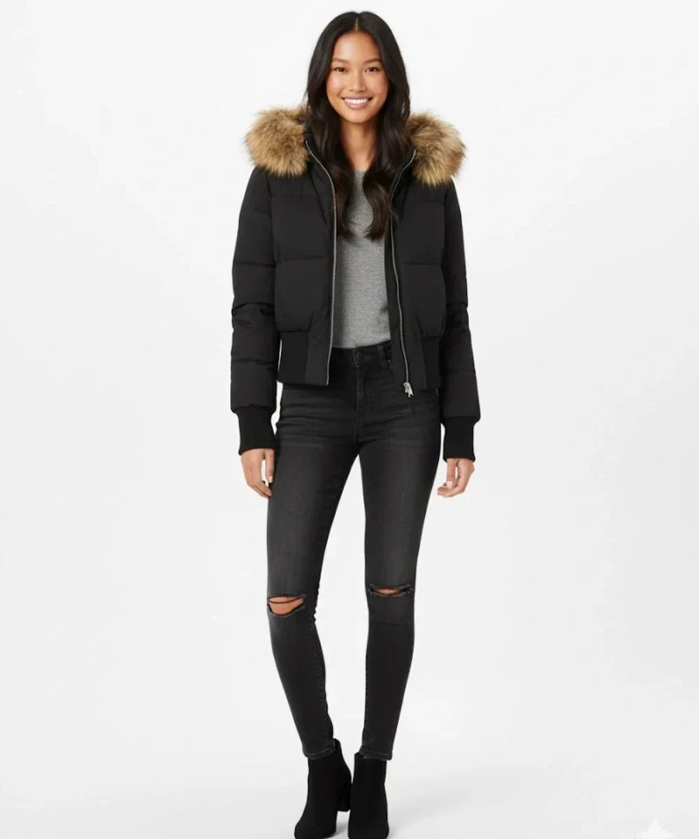 Jaslyn Faux Fur Hooded Puffer Jacket - Black